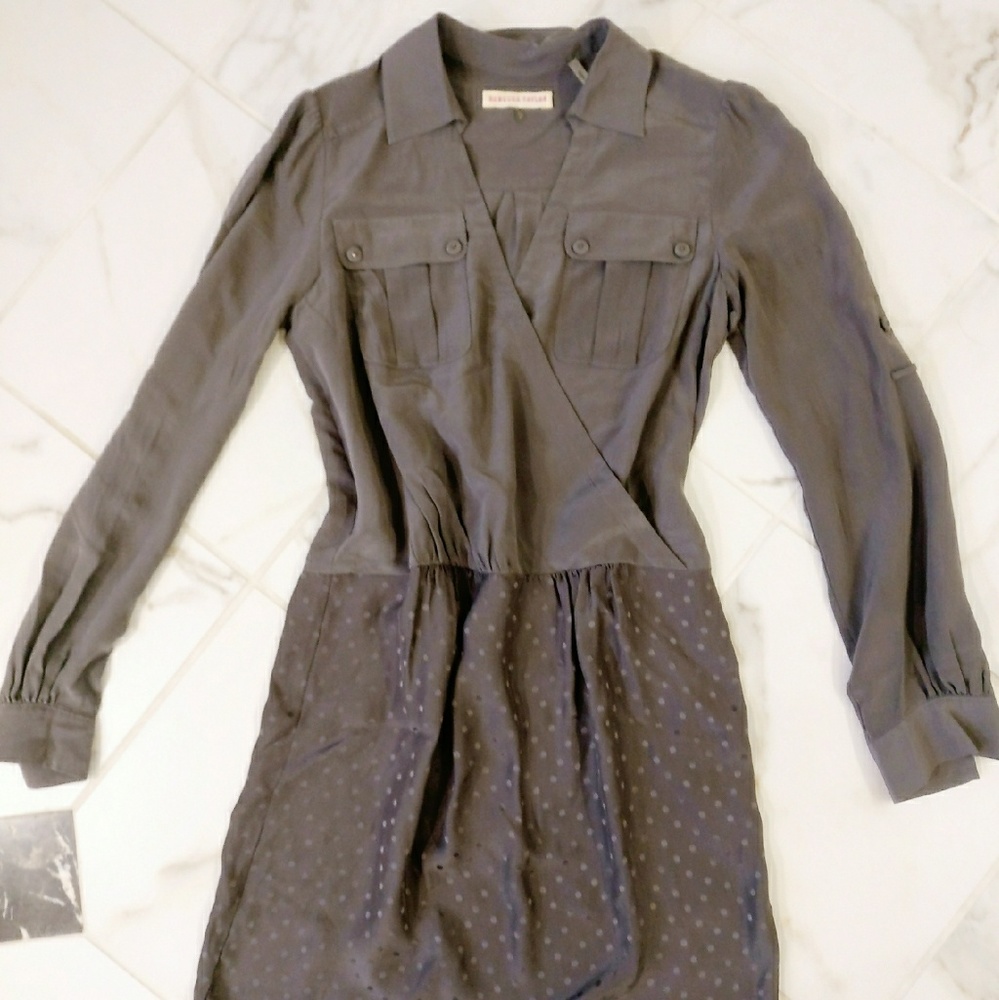 Rebecca Taylor Womens Silk Long Sleeve Dress Gray